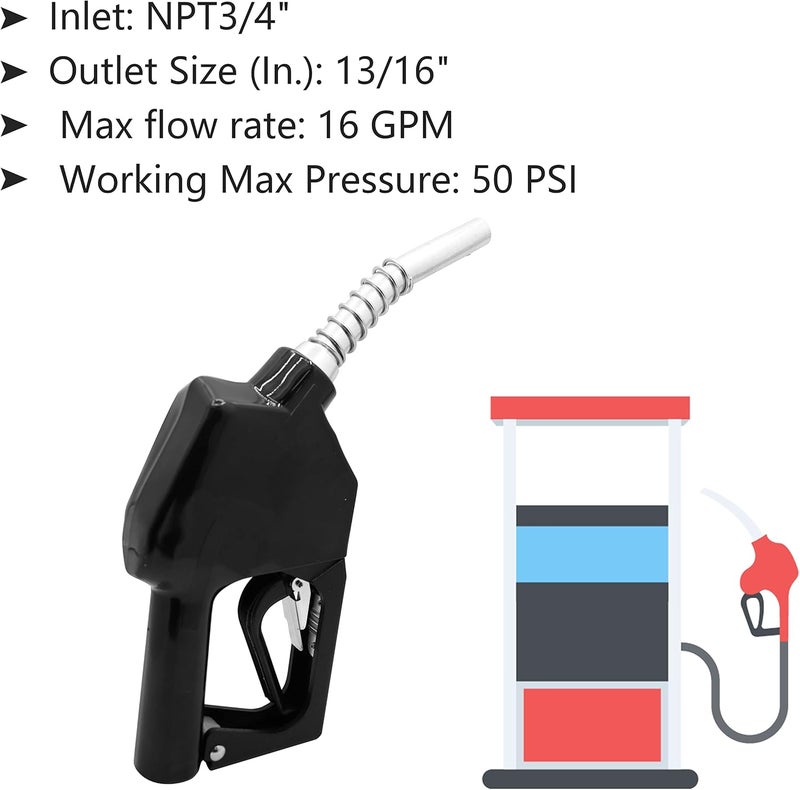 PANCYCW -11A Black 3/4" NPT Automatic Fuel Nozzle Auto Shut Off Nozzle Gas Pump Nozzle Max Flow Rate 16 GPM With 3-Notch Hold Open Clip13/16"Spout Used for Gasoline Oil, Kerosene Biodiesel - Image 5